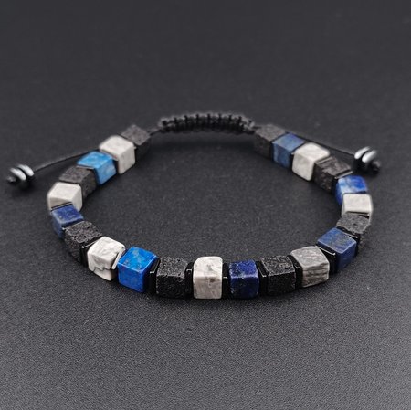 Bransoletka męska z kamieni naturalnych - lawa, lapis lazuli, jaspis