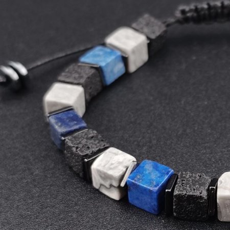 Bransoletka męska z kamieni naturalnych - lawa, lapis lazuli, jaspis